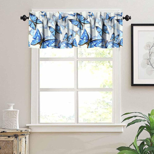Butterfly Window Valance Curtain Blue Butterfly Floral Garden Rod Pocket Darkeni - Picture 5 of 6