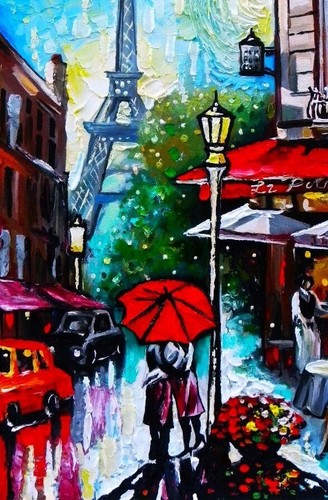 PARIS CAFE PALETTE KNIFE TEXTURE OIL PAINTING ART BY IVETA - Picture 8 of 10