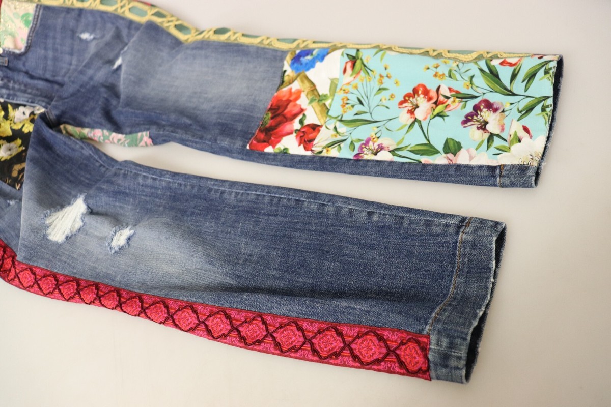 DOLCE & GABBANA Jeans Cotton Blue Patchwork High Waist Denim