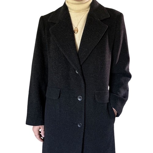 Vintage 1990s Forecaster Gray Wool Cashmere Blend Dark Academia Trench Coat Sz M - Picture 2 of 10