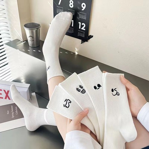 5 Pairs Women Socks Winter White Sock Absorb Sweat And Prevent Odor Casual Socks