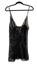 Seven Til Midnight Floral Lace Cheetah Trim Lace up Nightie Slip Dress One Size
