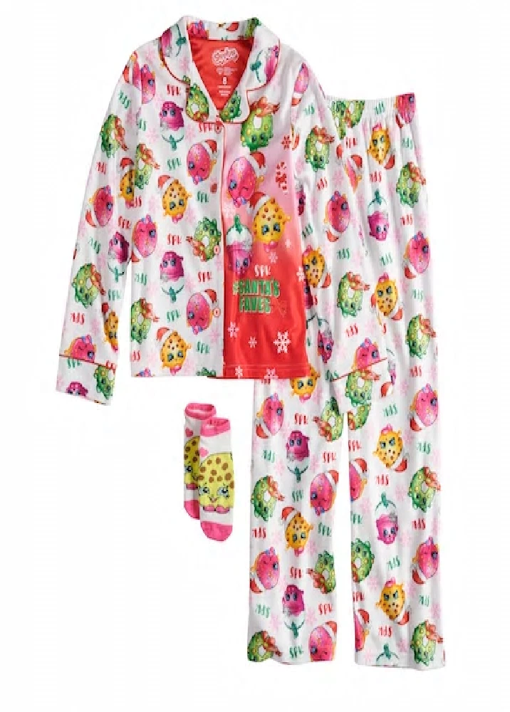 Pyjama 2 Pièces Shopkins Fille Taille 8 - Thème Vacances - Avec Chaussettes - Neuf