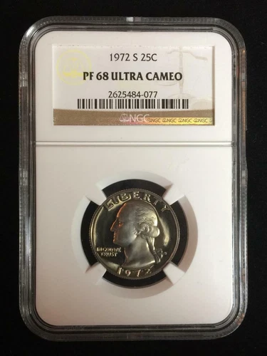 1972 S WASHINGTON QUARTER 25C PF68 ULTRA CAMEO NGC; PR68 DCAM; LOW POP; SKU 1812