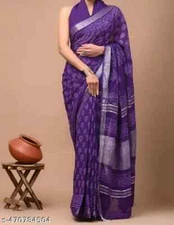 New Linen Cotton Sari With Unstitched Blouse Piece Party Wedding Wear For Women