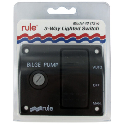Rule 43 Marine Boat Bilge Pump 12V Deluxe 3-Way Lighted Rocker Panel Switch