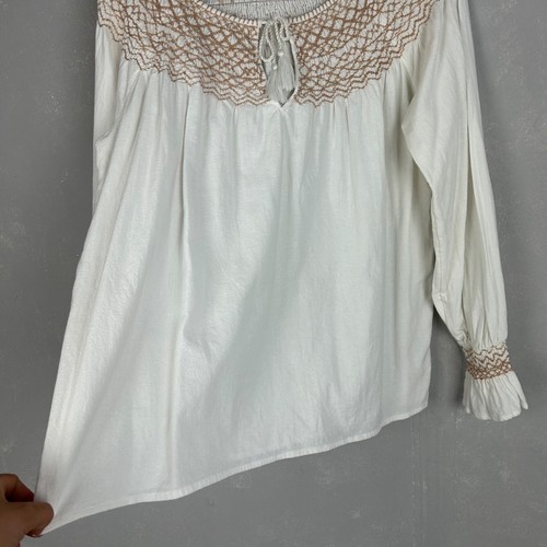 Faherty women size M Laura embroidered top long sleeve white organic cotton - Picture 3 of 12