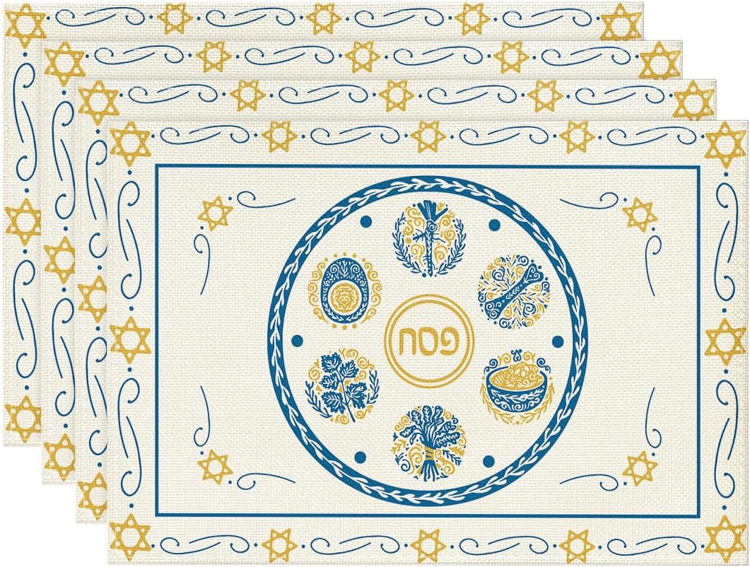 Seder Plate Pesach Matzoh Star of David Jewish Passover Placemats Set of 4, 12X1