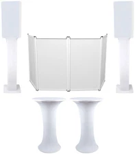 2) Club Scene Highboy Tables+White 12" Speaker Scrims+DJ Facade+2) Totem Stands