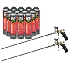 Great Stuff PRO Gaps and Cracks 24 oz cans (12) + AWF 2ft Pro Foam Gun (2)