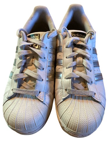 Adidas Superstar bianco argento metallizzato donna taglia 7 sneakers punta gomma Y2K - Foto 4 di 7