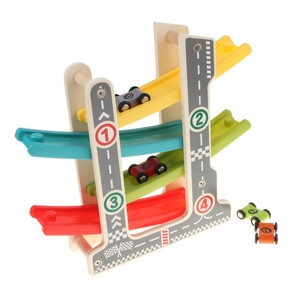 Wooden Race Track Ramp & 4 Mini Race Cars Playset for Kids ...