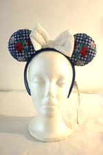 Disney Parks 2022 Minnie Mouse Blue Gingham with Bow Cottage Ears Headband NWT