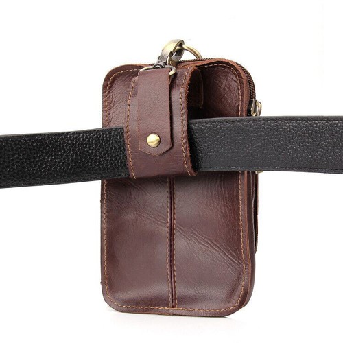 Mens Belt Pouch Wallet Genuine Leather Cell Phone Holster Fanny Waist Bag Pack - Picture 10 of 12
