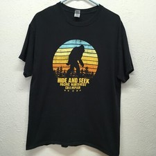 Big Foot Graphic T-Shirt Mens Large Black Cotton Hide and Seek Champion Gildan