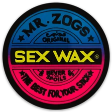 Mr Zog's Sex Wax  - Red Yellow & Blue w/ Black border Die Cut Round STICKER!