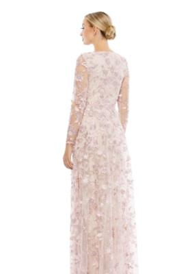 【Mac Duggal】Floral Applique Illusion Gown 関税送料込 Mac Duggal Sequin Floral Applique Illusion Crew Neck 3/4
