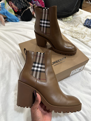  Burberry 70mm Check Panel Leather Chelsea Ankle boots