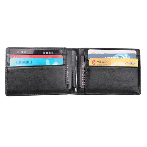 Mens Genuine Leather Small Wallet Slim Bifold Card Holder Men with Money Clip US - Picture 16 of 34