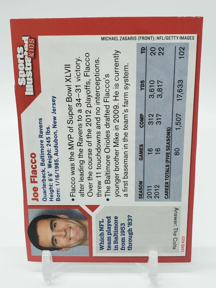 JOE FLACCO 2013 BALTIMORE RAVENS KIDS SPORTS ILLUSTRATED FOOTBALL CARD #221 - Image 2 of 2