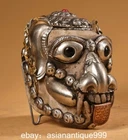 Vintage Tibet Silver Inlay Red Gem Dynasty People Skull Head Statue