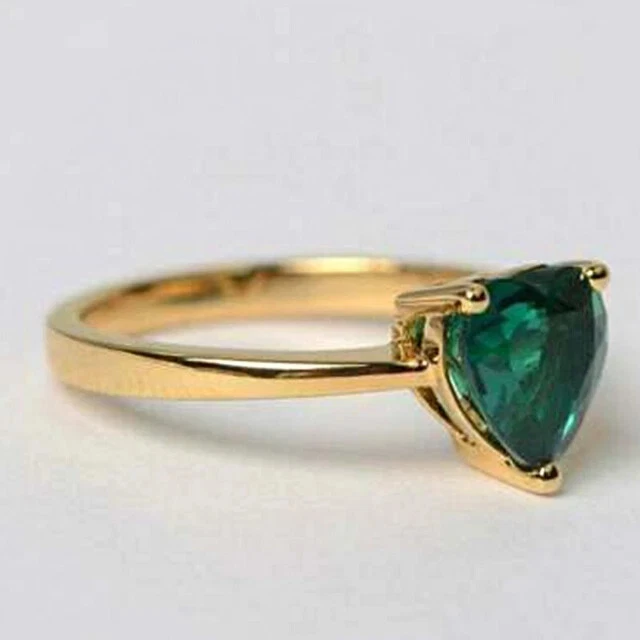2Ct Heart Cut Natural Emerald Solitaire Engagement Ring 14k Yellow Gold Plated - Image 2 of 4