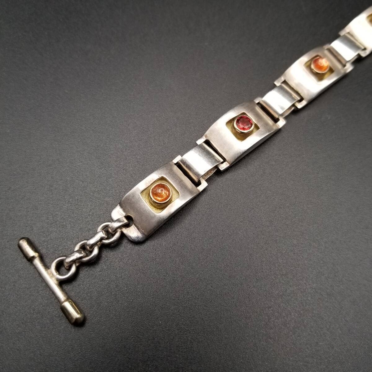 Orange Red Stone Inlay Rectangular Plate Link 925… - image 5