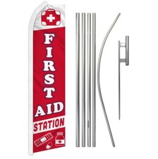 First Aid Station Advertising Swooper Feather Flutter Flag  Pole Kit Medical