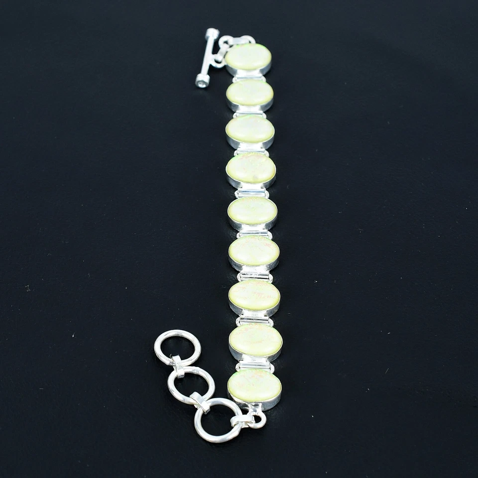 Bracciale In Opale Di Fuoco Giallo Triplo In Argento Sterling 925 Fatto A Mano - Immagine 2 di 4