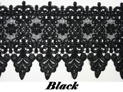 Borde de encaje de Venecia bordado floral negro de 5/8"" a 5-1/8"" de ancho por yarda - Imagen 13 de 13