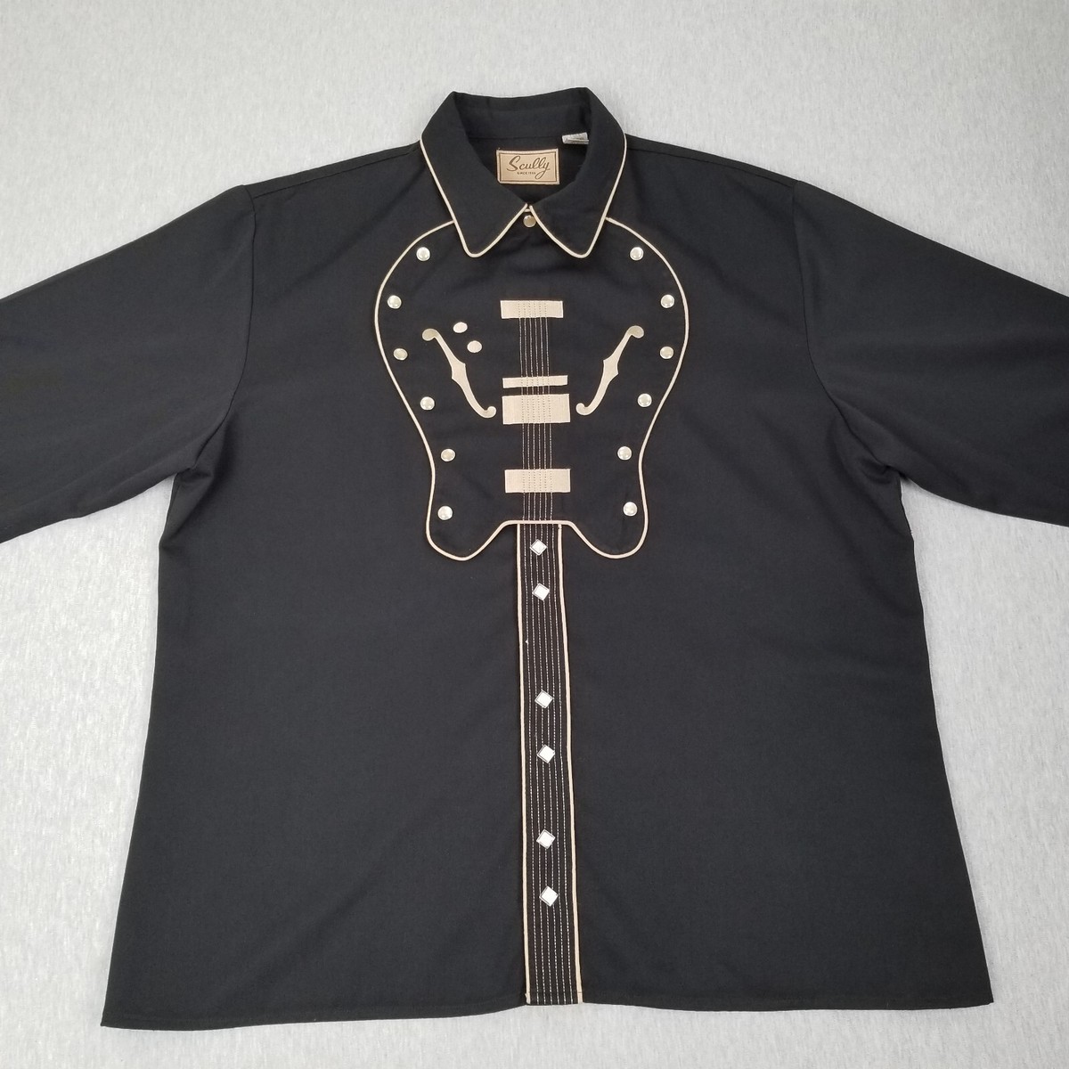 Scully Shirt Men's XL Black Western Pearl Snap Guitar Music