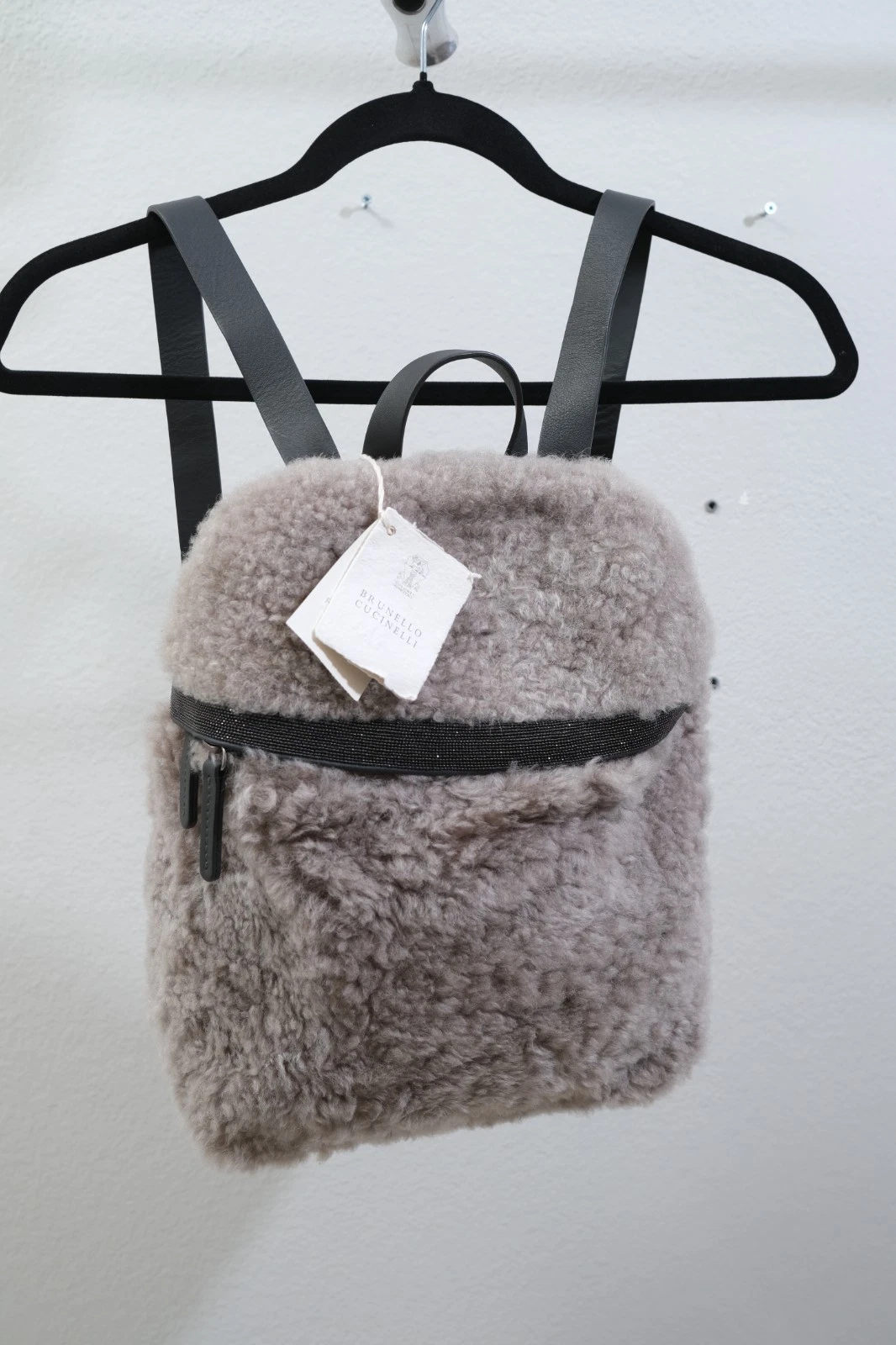 Brunello Cucinelli — NWT Brunello Cucinelli Lamb Fur Backpack womens MINT shearling purse Monili bead