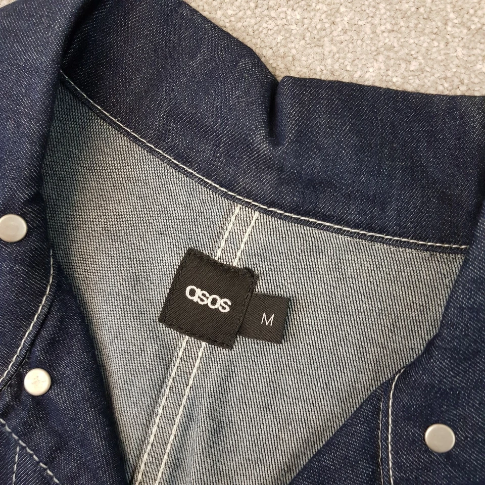Asos Men Jacket Medium Blue Denim Chore Utility Biker Field Sack Contrast Stitch — 第 3/4 张图片