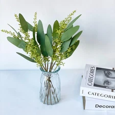 YalzoneMet 8 Pcs 15 inch Artificial Eucalyptus Leaves Real Touch Fake Green 