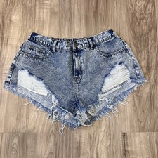 Shein Curve Women's Distressed Raw Hem Cut Off Blue Denim Shorts Size 0XL