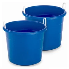18 Gal Plastic Storage Round Utility Tub w/ Handles, Blue (2 Pack) (Open Box)