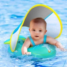 No Flip Over Baby Pool Float with Canopy UPF50+ Sun Protection, Inflatable Fl...