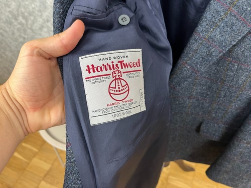 Harris Tweed Blue Windowpane Wool Vintage Preppy Style Blazer Jacket 44, EU 54 - Picture 8 of 9
