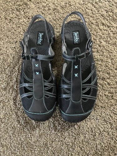 Neu im Karton Jambu Damen-Sandalen Größe 9,5 All Terra-Design Kirsche Mesh schwarz