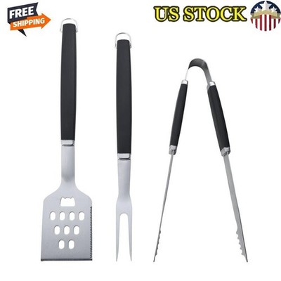3 Piece BBQ Tool Set Stainless Steel Turner Tongs Meat Fork Dishwasher Safe New