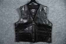 Vintage 90s Diamond Plate Genuine Buffalo Leather Patchwork Biker Vest Men's XL