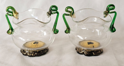 Feines Murano italienisches Glaspaar Doppelhenkel kleine Vasenform, sehr feines Glas