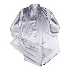 Natori Womens Satin Pajama Set Long Sleeve Purple Size S Small