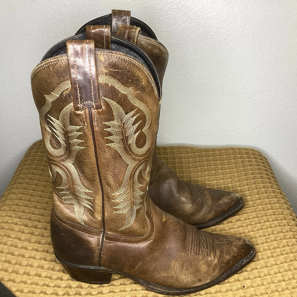 Tony Lama Brown Leather Mid Calf Boots Women’s Size 7 B Cowgirl Western - Image 2 of 4