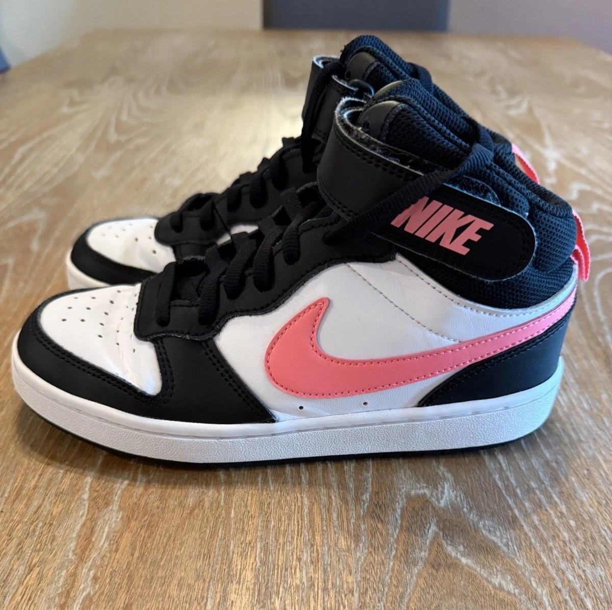 NIKE Court Borough Mid 2 Sneakers alte nere rosa bianche giovani taglia 4 5 anni