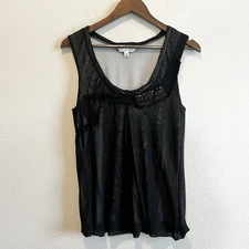 CAbi Style 155 Black Jewel Bubble Size M Tank Top Sheer Overlay Romantic Print
