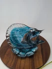 Vintage Hand Blown Murano Style Marlin Swordfish Glass Compote Bowl / Blue