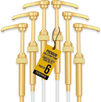 6 pack Coffee Syrup Pump Dispenser (Gold) - Compatible with Torani, Davinci and