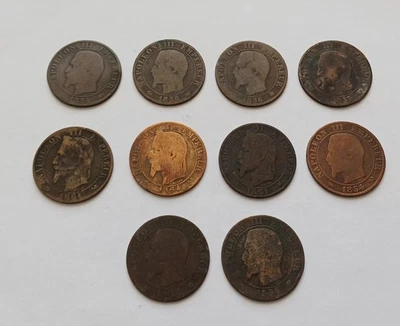 LOT DE 10 PIECES DE MONNAIE DE 5 CENTIMES NAPOLEON III DE 5 CENTIMES EN CUIVRE - Photo 1/2