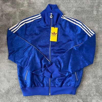 GUCCI ネイビー GGロゴ ジャージ M Gucci x adidas GG Jacquard Track Jacket Blue Size M Italy Luxury
